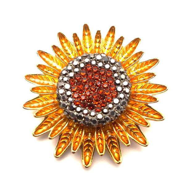 Brooch Flashy Sunflower Enamel Rhinestone Pin Stylish Sparkle Flower Glam Fun - Picture 1 of 3